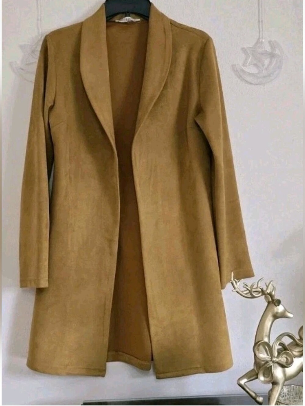 Women's Camel Open Front Long Coat